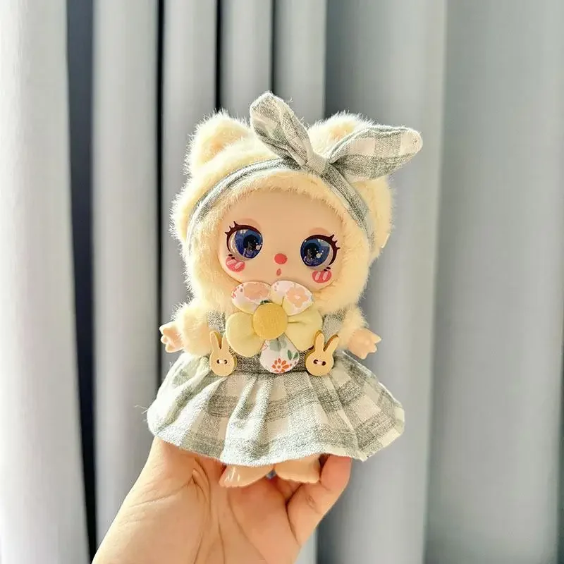 Pakaian boneka mewah Mini 16cm aksesori pakaian untuk Liila LUCKY CAT Idol kotak-kotak rok cantik hadiah pakaian