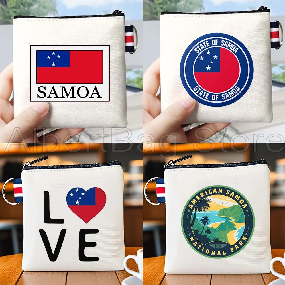 

Samoa Flag Map American Samoa National Park Gifts Canvas Coin Purse Bag Small Square Key Storage Card Bag Cotton Wallet Pouch