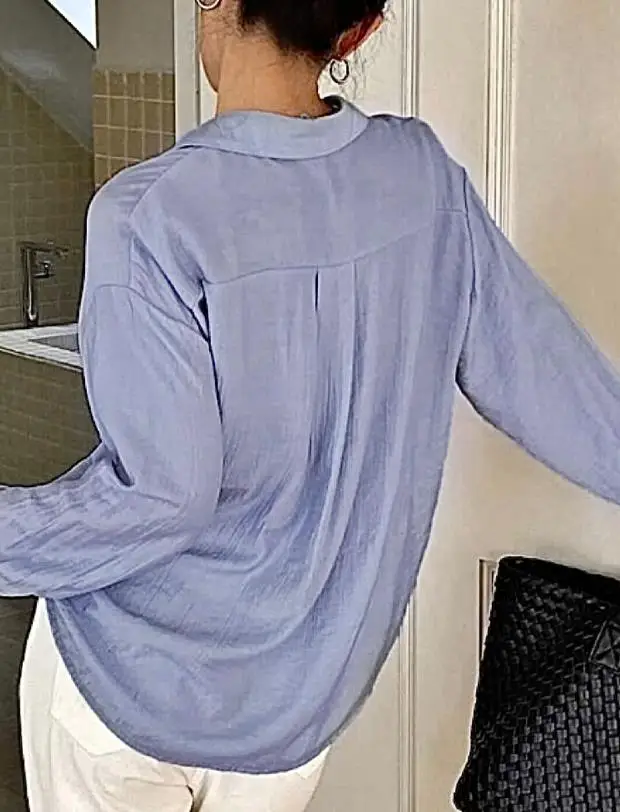 Women's AutumnTie-Waist Collared Shirt Long Sleeve Asymmetric Design Perfect for Casual Daily Styling