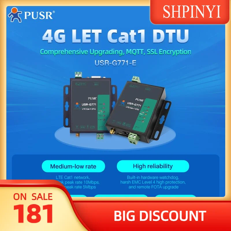 

USR-G771-E Европейский промышленный сотовый модем LTE CAT 1, поддерживает платформу LTE и GSM MQTT IoT