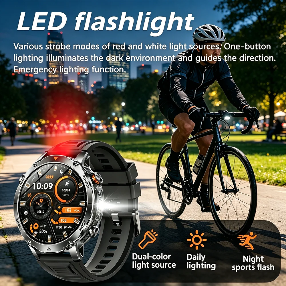 New Outdoor Military 1400mAh Battery Smart Watch Men Sports GPS Track SOS Flashlight IP68 Waterproof Bluetooth Call Smartwatches view 5