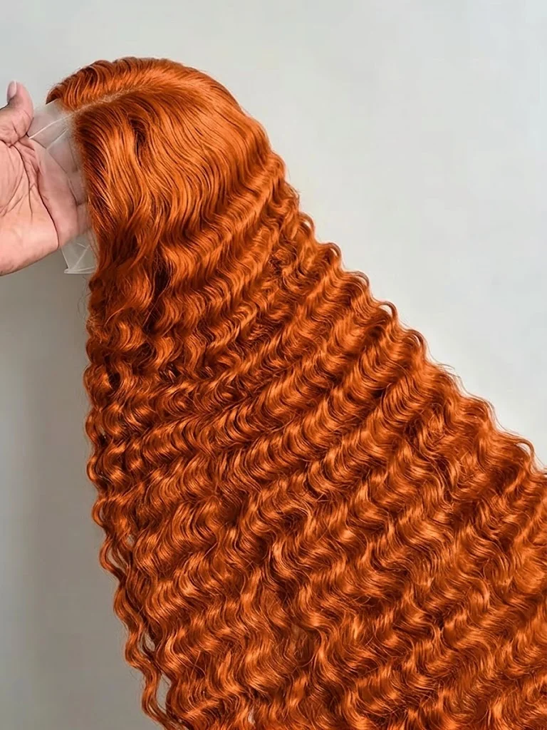 34inch Orange Ginger Water Wave Lace Front Wigs 13x4 13x6 #350 Colored Wigs Brazilian Human Hair Deep Curly Wigs 260Density