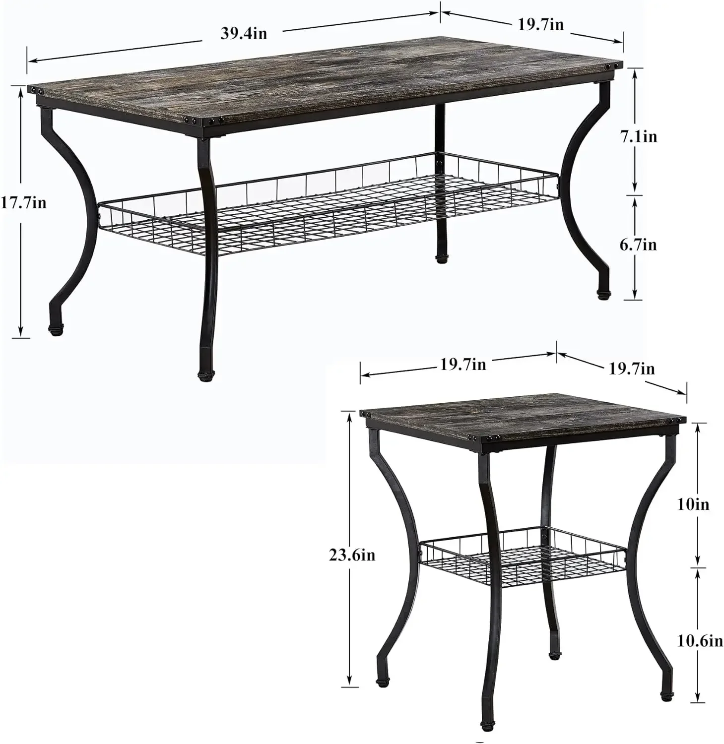 3 Pieces Living Room Sets Coffee and End Tables with Open Storage Shelves for Apartment, Home Office, Small Space, Easy Assembly