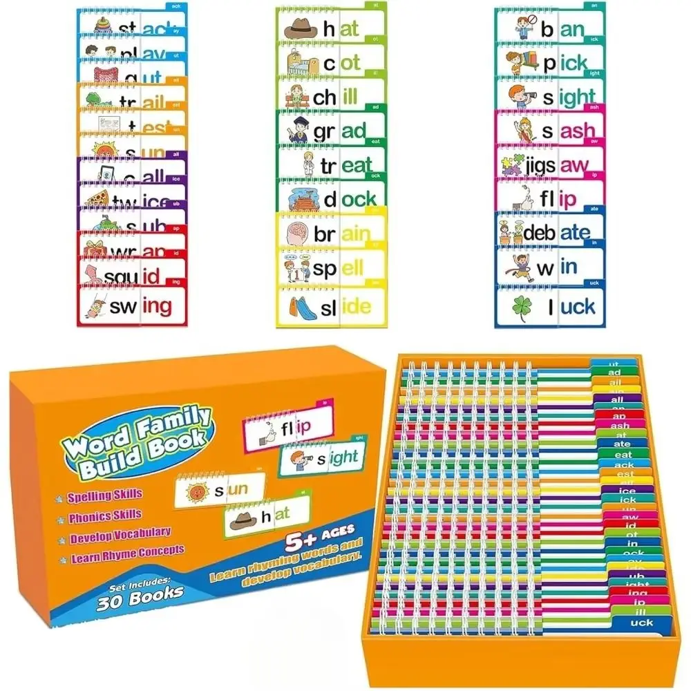 Words&Images Reading Flip Book Interactive Montessori 30 Read Flip Book Early Educational Creative Word Family Build Books