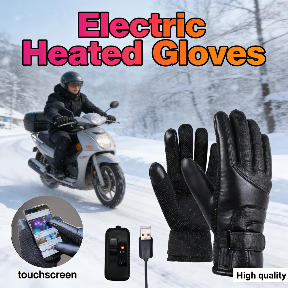 

Сенсорные перчатки с подогревом, ветрозащитные, из мягкой кожи, термоперчатки из ПУ для мотоцикла, для зимних видов спорта и катания на лыжах