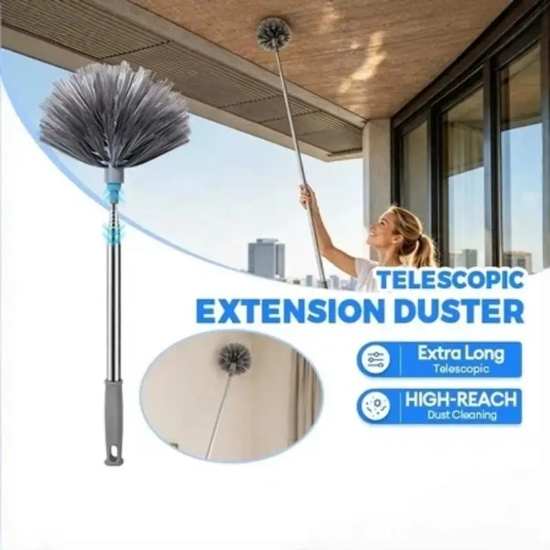 1pc Extendable Spider Web Duster With Medium Stiff Bristles Retractable Stainless Steel Pole For Indoor Outdoor Cleaning