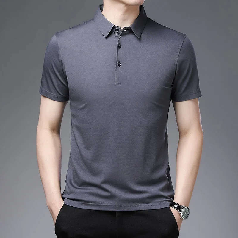 2024 Men's New Solid Color Business Casual POLO Shirt Summer Fashion Casual Short Sleeve Comfortable and Breathable Top image 3