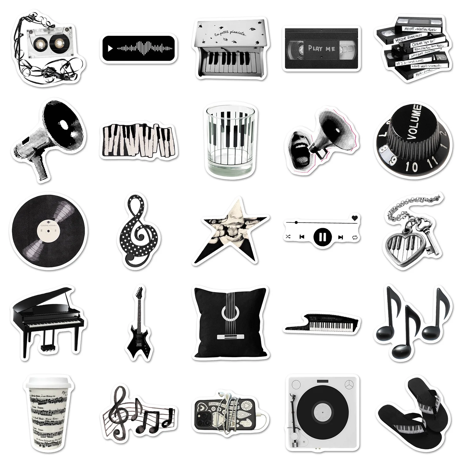 10/30/50 قطعة الموسيقى INS نمط أداة أسود أبيض ملصق DIY بها بنفسك الهاتف المحمول الأمتعة سكيت الكتابة على الجدران الشارات متعة للطفل