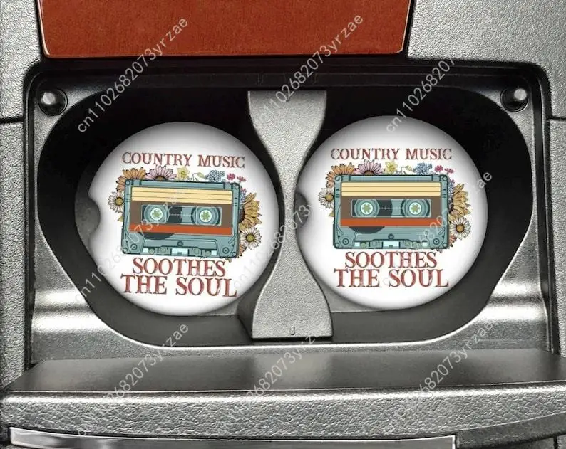 

Country Music Soothes the Soul Car Coasters 2pcs Absorbent Anti Slip Car Coasters Scalding Waterproof Car Interior Accessories