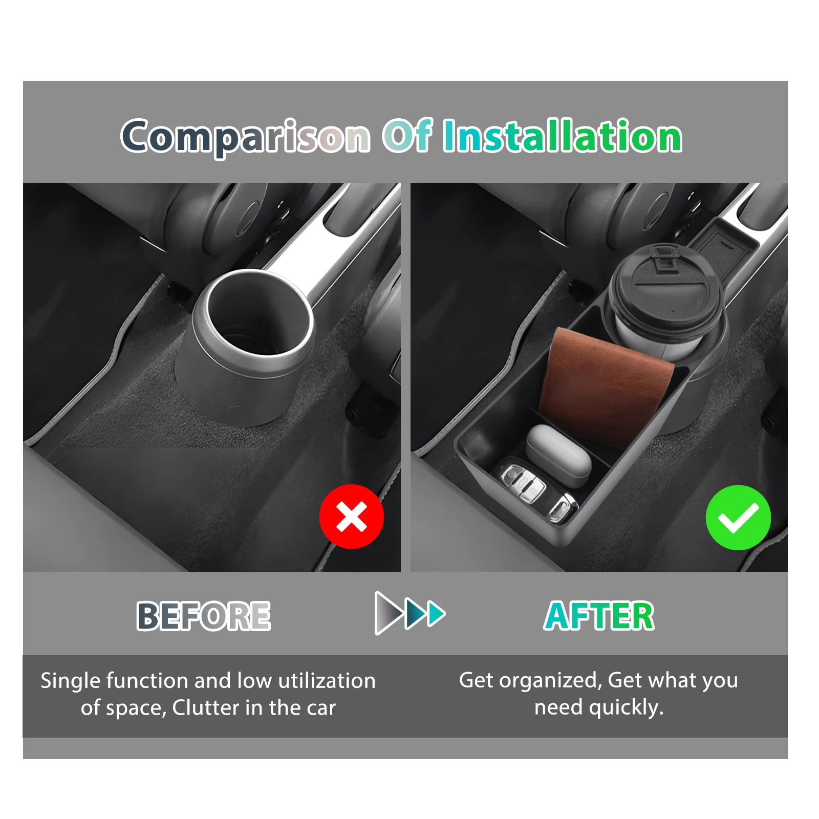 RUIYA for VW Up / Seat Mii / Skoda Citigo 2013-2021 Car Central Console Rear Cup Holder Storage Box Auto VW Up Accessories 2023