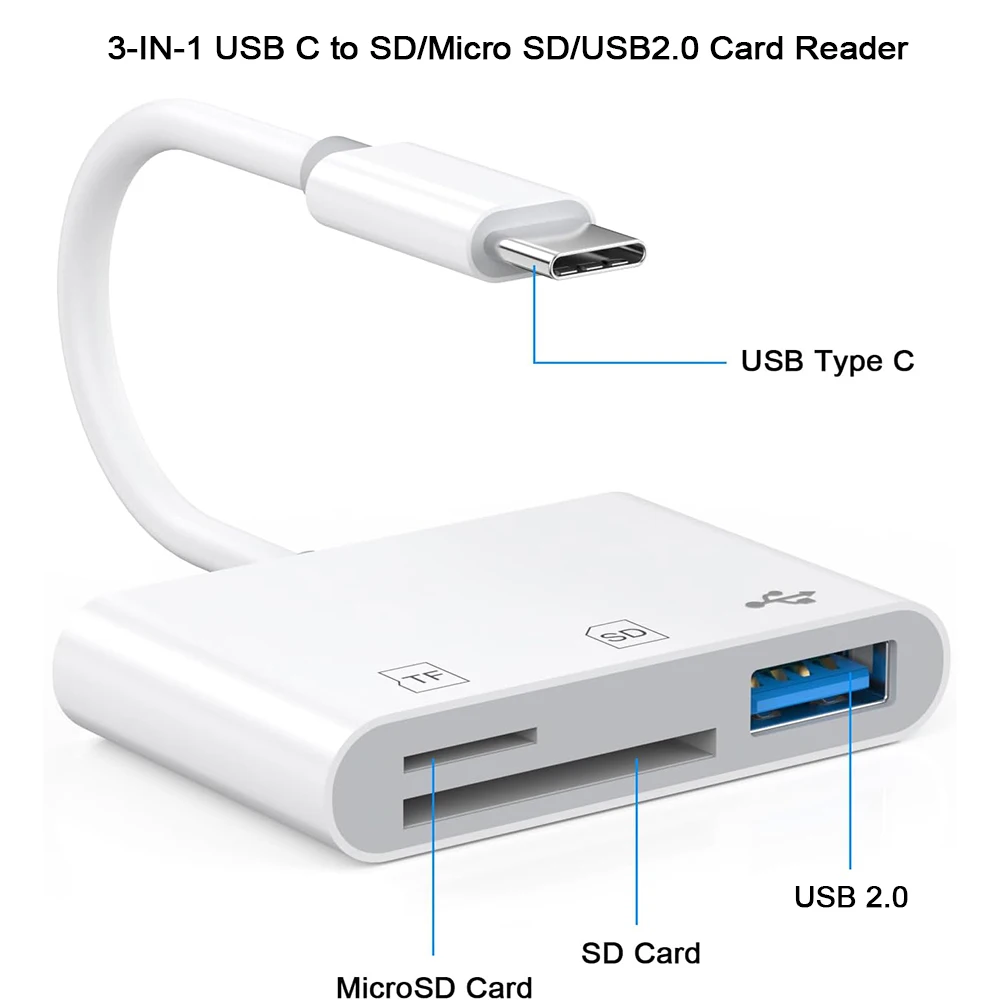 Type C Adapter USB C to SD TF Memory Card Reader OTG Writer Compatible for iPhone 15 Pro Max iPad MacBook Pro Air USBC Converter