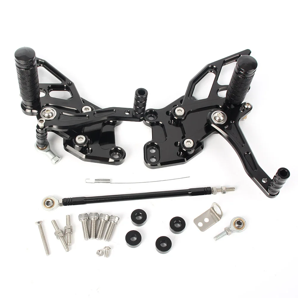 Black Adjustable Motorcycle Rearset Rear Set Footpegs Footrest for Kawasaki Z300 Z 300 2013 2014 Aluminum Alloy