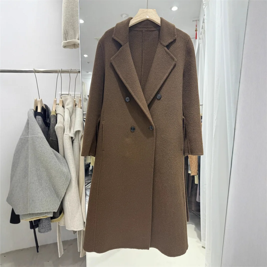 

2026 Autumn Winter Woolen Coat Women's New Meilad Hepburn Loose Double-Breasted Woolen Coat Notch Neck Legance Chic Lady Outfits
