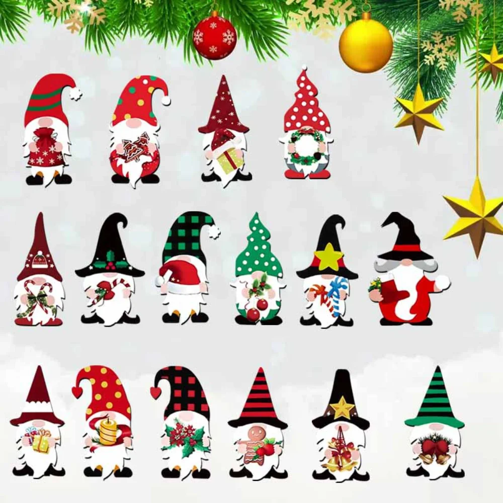 16pcs/Set Christmas Tree Hanging Santa Claus Shape Christmas Home Decoration Holiday Party Supplies Wooden Crafts Decoration