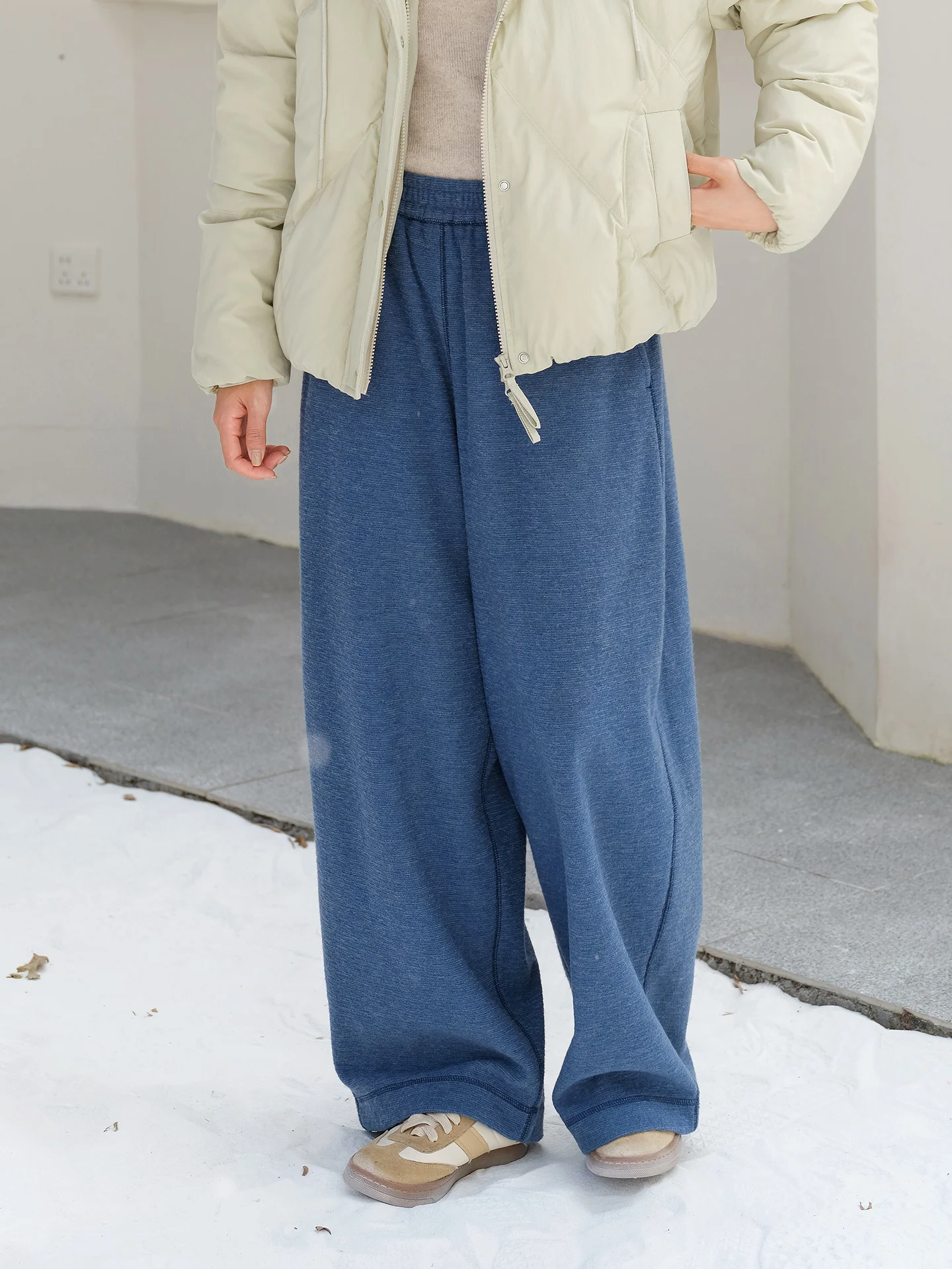 

Thiened Heavy Texture Australian Woolen Women's Wide Leg Pants Spring Autumn New Sle Warm l Waist Nylon Fabric