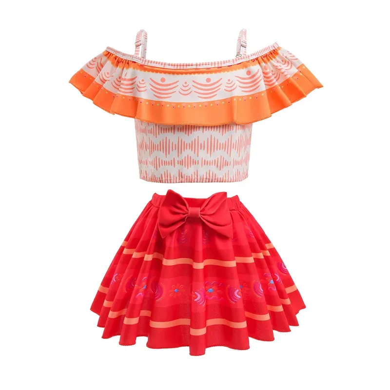 Encanto Princess Mirabel Isabella Swimsuit Set Girl Summer Beachwear Pool Party Kids Bikini Fancy Flower Swimwear Bathing Suit