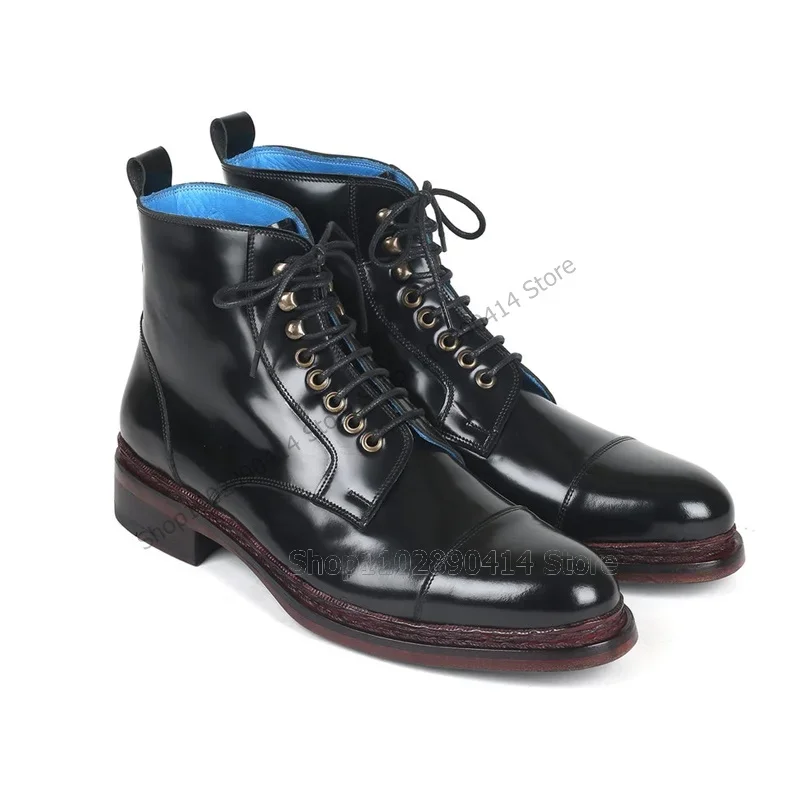 

Black Knitted Design High Top Strappy Boots Fashion Lace up Men Shoes Luxurious Handmade Party Banquet Office Men Dress Shoes