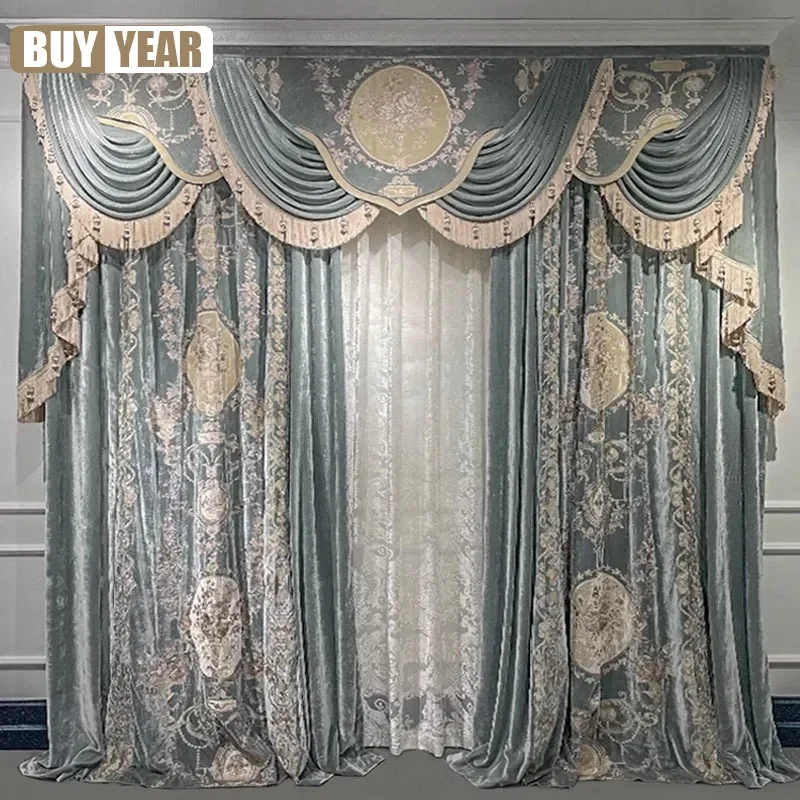 New American European French Romantic Curtains For Living Dining Room Bedroom Mulberry Velvet Embroidered Curtains Customise
