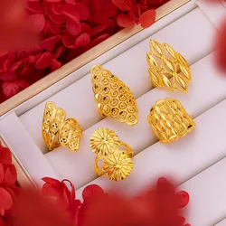 Hollow Exaggerated Women's Flower Large Ring Real 18k Yellow Gold Rings for Women Wedding Party Ring Gift Women‘s Flower Jewelry
