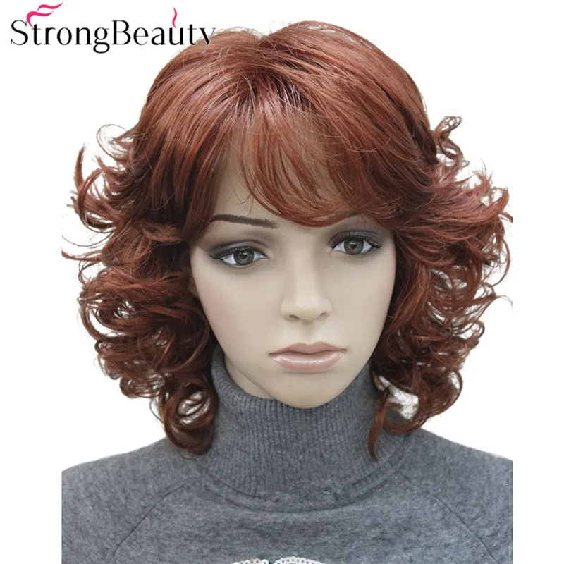 StrongBeauty Medium Length Curly Wigs Synthetic Women\'s Hair Blonde/Black/ Burgundy Many Colors