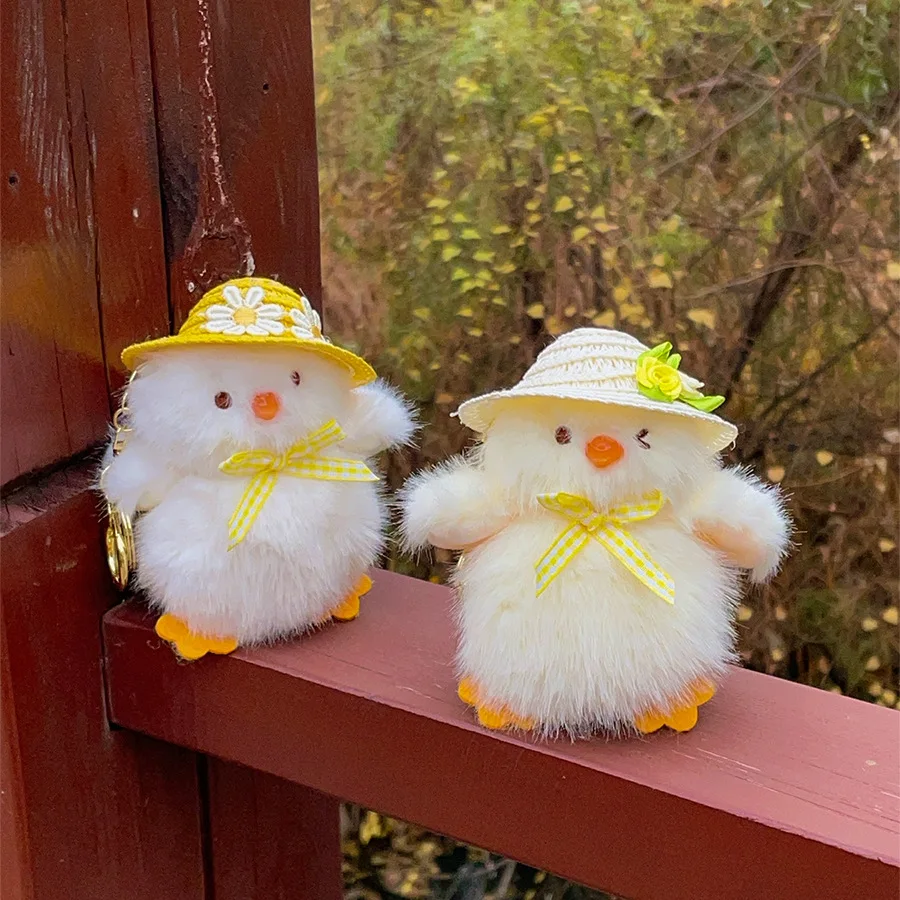 漫画風シミュレーション麦わら帽子ぬいぐるみ小さな鳥人形おもちゃかわいいリボン付きぽっちゃり鳥ぬいぐるみ人形バッグハンギングキーホルダー子供向けギフト