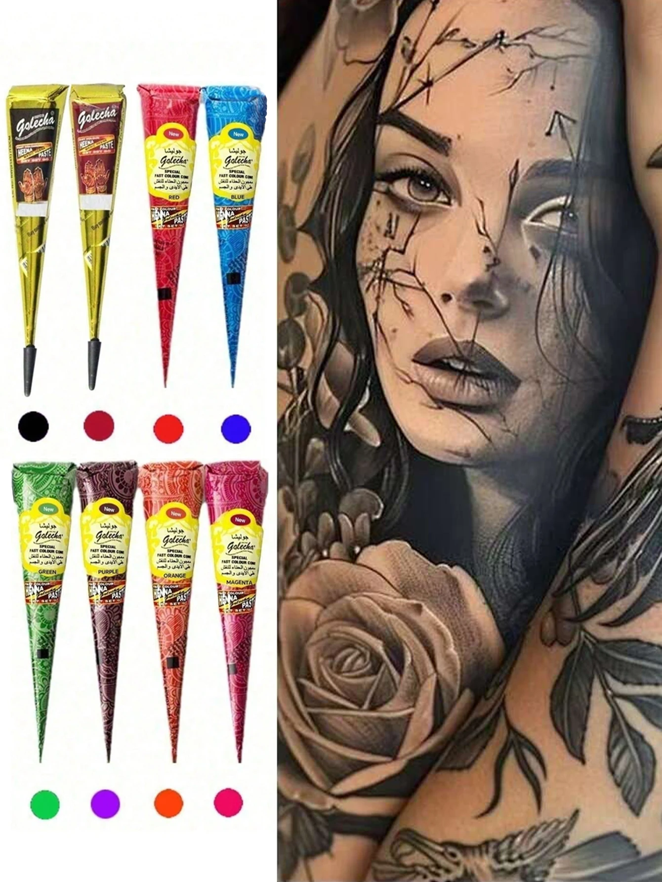 25g Herbal Henna Tattoo Paste Multi Color Indian Henna Cones Semi Permanent Waterproof Temporary Body Paint Skin Friendly DIY Hand Wrist Party Festival Cosplay Art