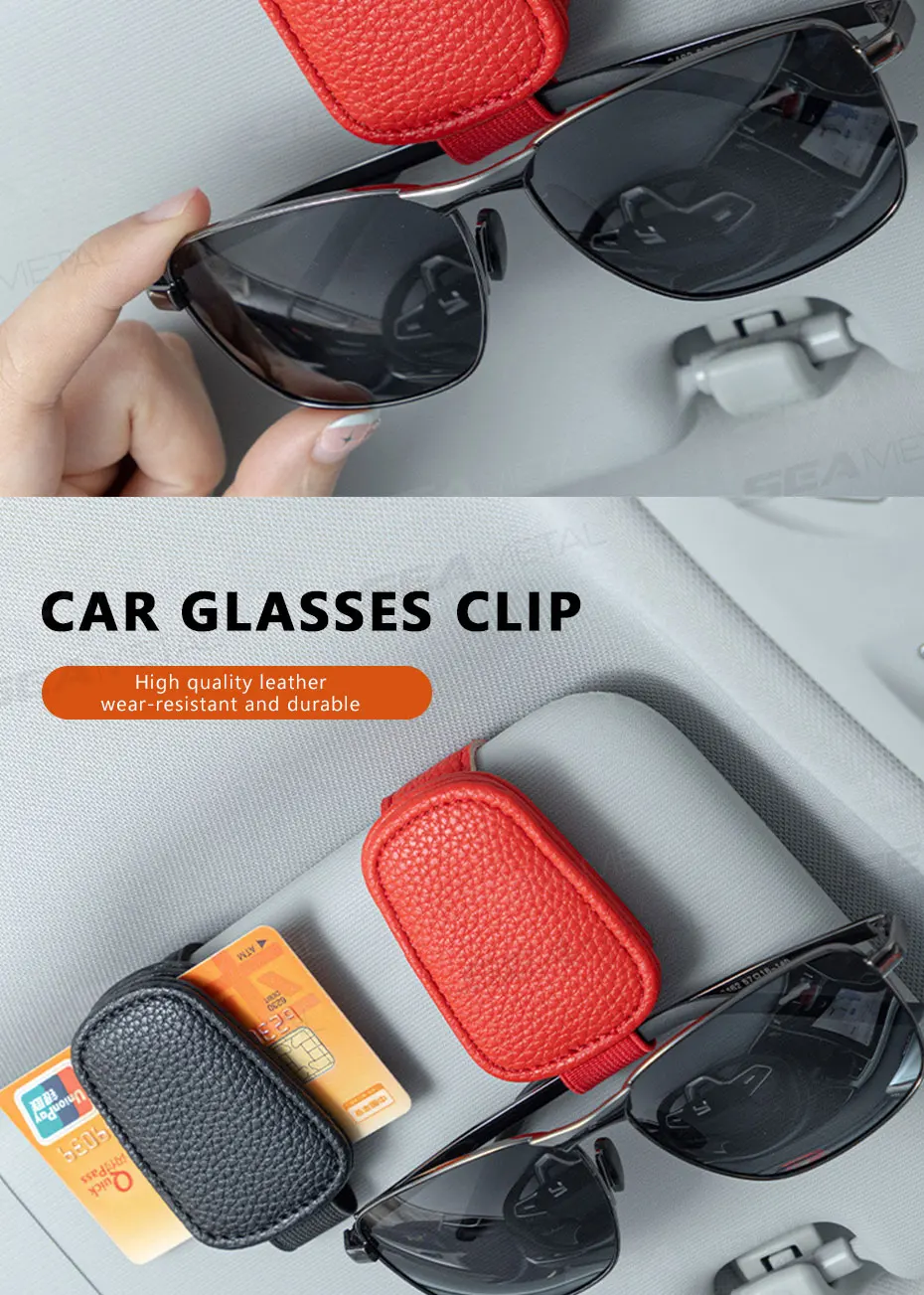SEAMETAL Brillenclip aus Kunstleder, multifunktionaler Sonnenblenden-Brillenclip, magnetischer Sonnenbrillenhalter für Autozubehör – Detail 3