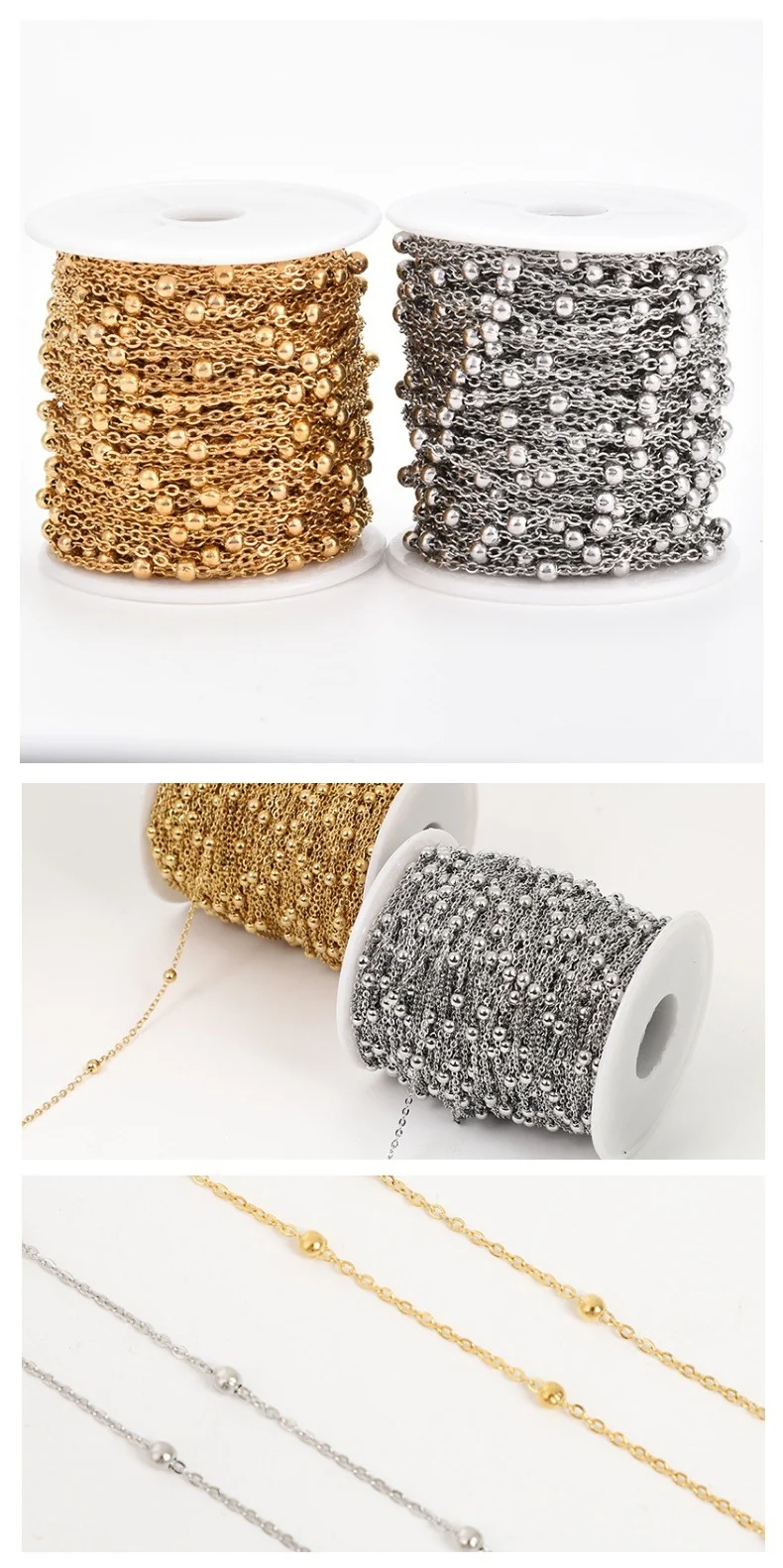 2Meter Stainless Steel Beads Chains for Jewelry Making DIY image 2