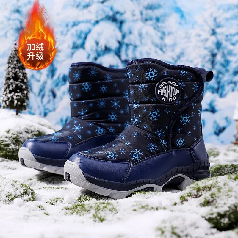 

Новые зимние детские походные ботинки 2025 года — теплая плюшевая нескользящая уличная обувь, спортивные зимние ботинки для мальчиков и девочек от 5 до 12 лет