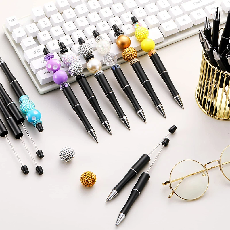 20Pcs Black Beadable Pen Plastic Bead Ballpoint Pen Black Ink Beaded DIY Pens Cute Cool Pens for DIY Making Gift Kids Students