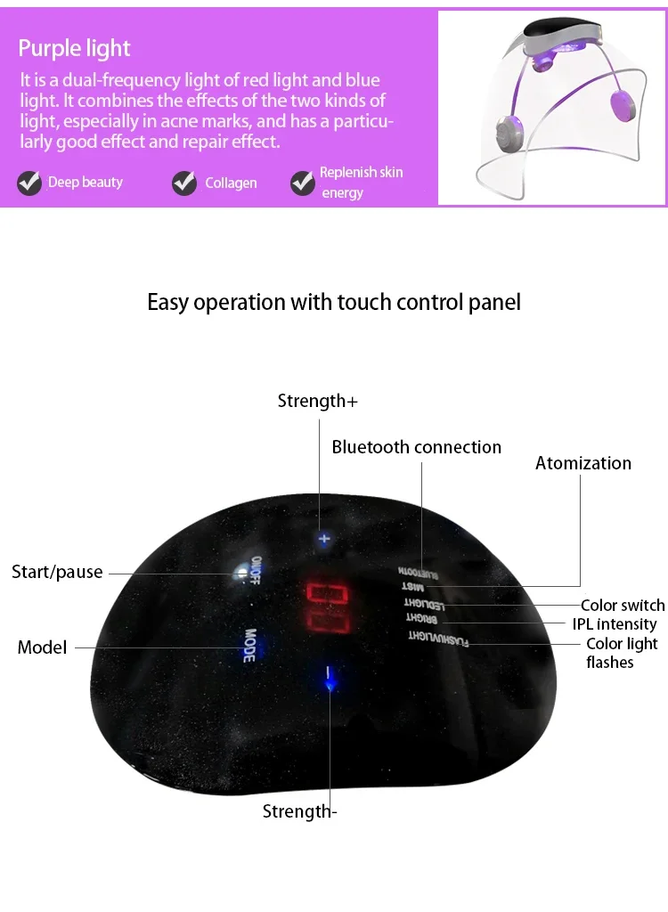Mask beauty, facial hydration, seven color spectrum beauty salon, skin rejuvenation, Bluetooth music
