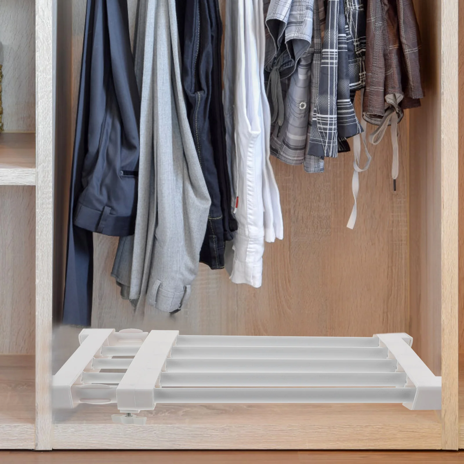 

1Pcs Adjustable Storage Partition Retractable Wardrobe Shelf Closet Organizer Rack for Cabinet Shoe Bathroom Storage