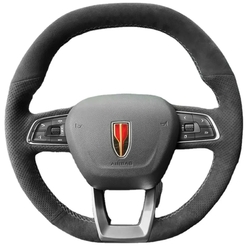 

For Hongqi H5/H7/HS5/HS7/EQM5 Custom carbon fiber suede hand sewn steering wheel cover anti-slip handle cover