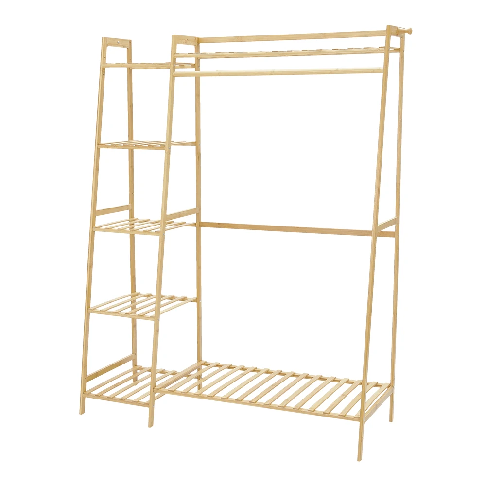 Voltsify Bamboo Bedroom Garment Clothes Rack Brown 110cm &130cm