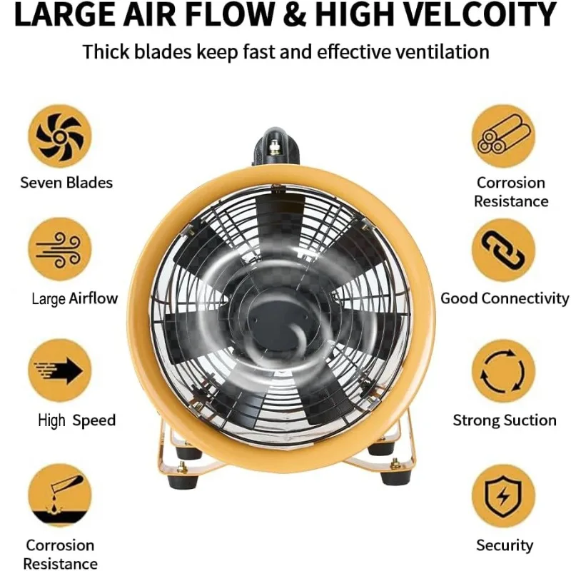 

Industrial Ventilator Large Air Flow Blower Fan Portable Axial Exhaust Fan with 5M Flexible PVC Duct