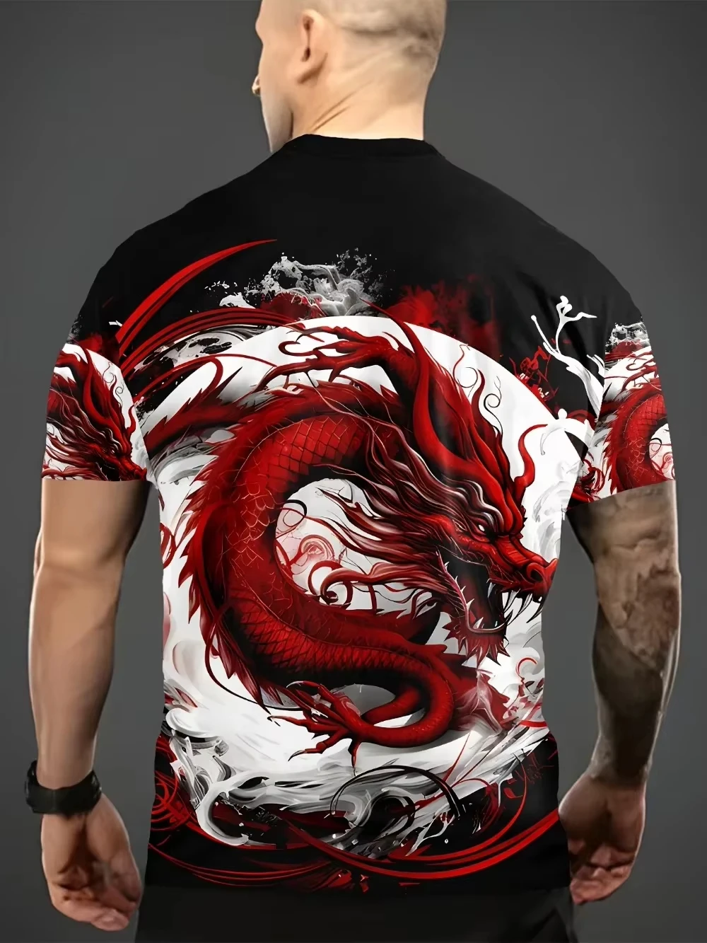 2026 Fashion Men Women Tee Chinese Dragon Ink Wash 3D Full Print Crew Neck Short Sleeve Hip Hop Street Casual Daily Wear Tops