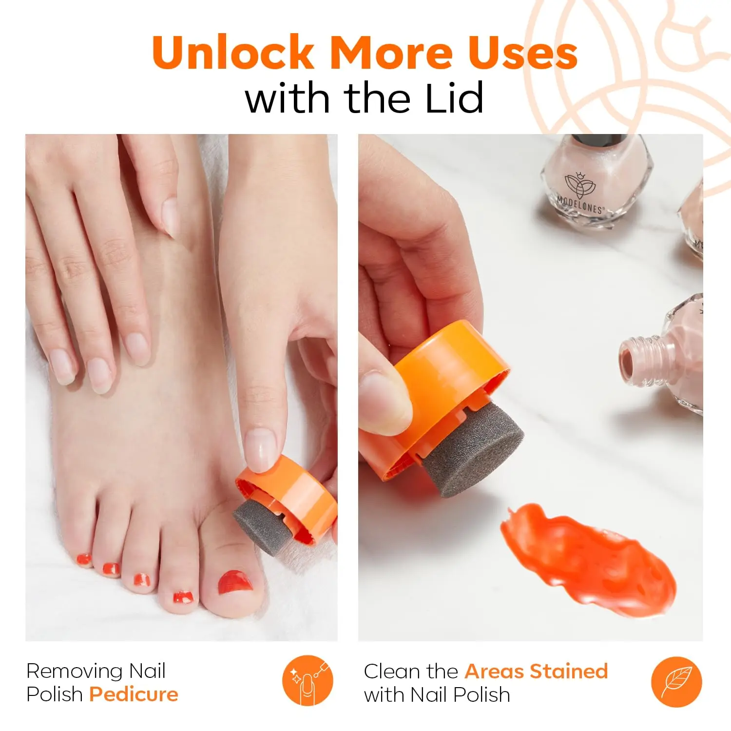 modelones Removedor de Esmalte de Uñas Sin Acetona, No Reseca, con Aceite de Jojoba y Tapa con Esponja Adicional, para Eliminar Esmalte de Uñas