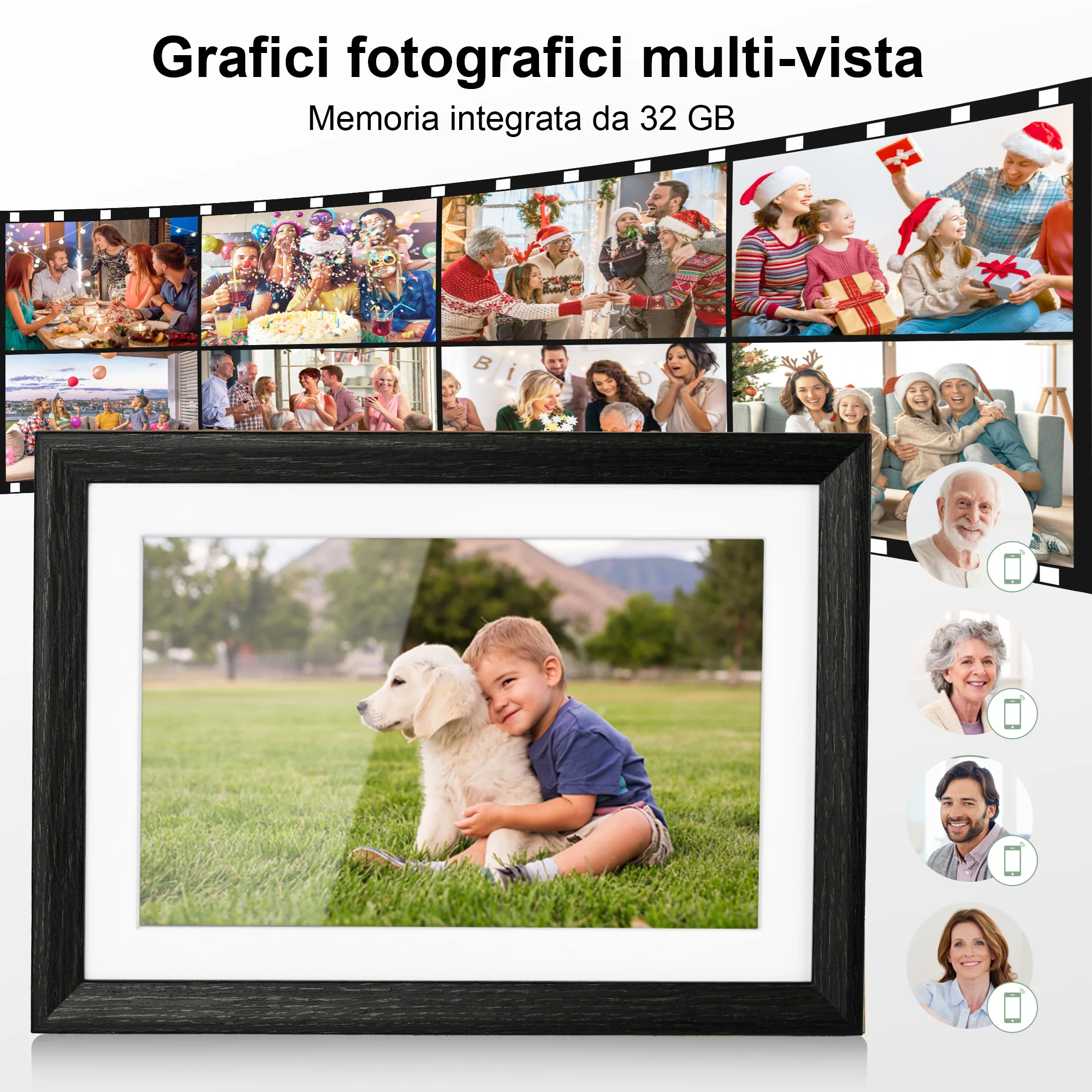 إطار صور رقمي كلاسيكي من الخشب البني الداكن 1 + 32 جيجابايت تخزين 1280 × 800 HD واي فاي ميزات الصورة على مدار الساعة #4