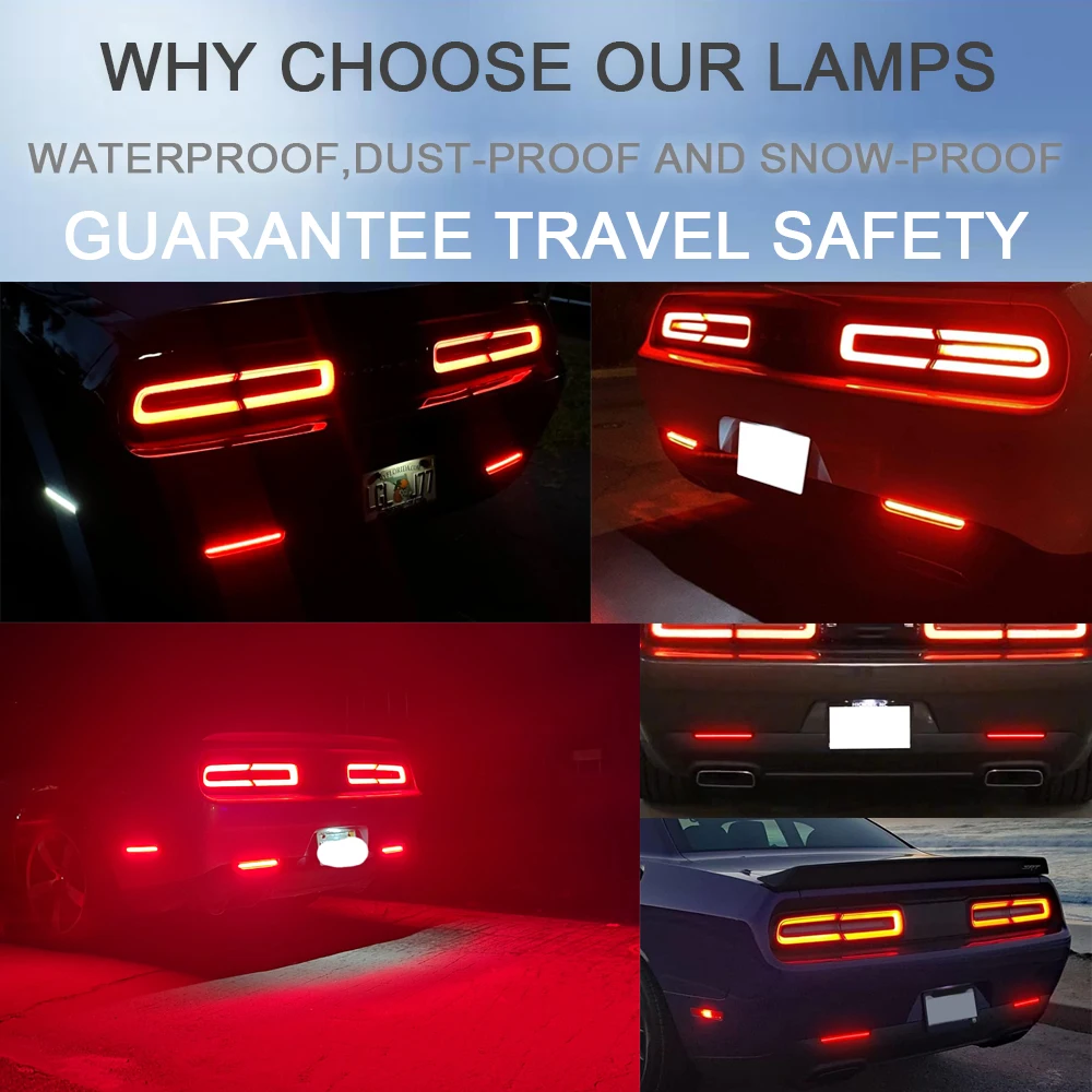 Smoked Lens Rear Bumper Reflector LED Brake Warning Light for Dodge Challenger 2015-2022 Auto Reverse Fog Lamp Red OEM#CH1185105