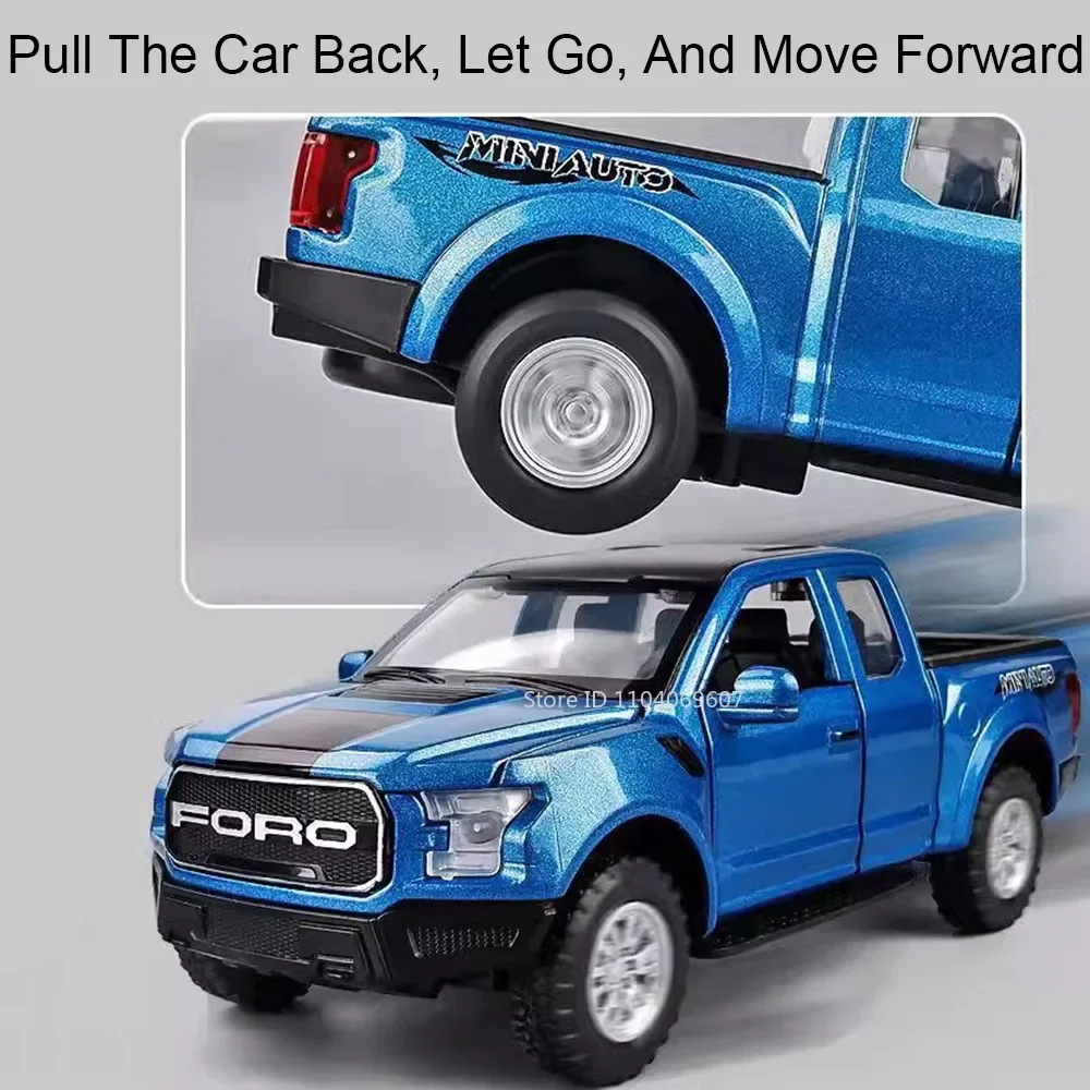 1:32 f150 raptor mamute captador modelo brinquedos metal diecast som luz portas abertas puxar para trás ornamento modelos de veículos off-road