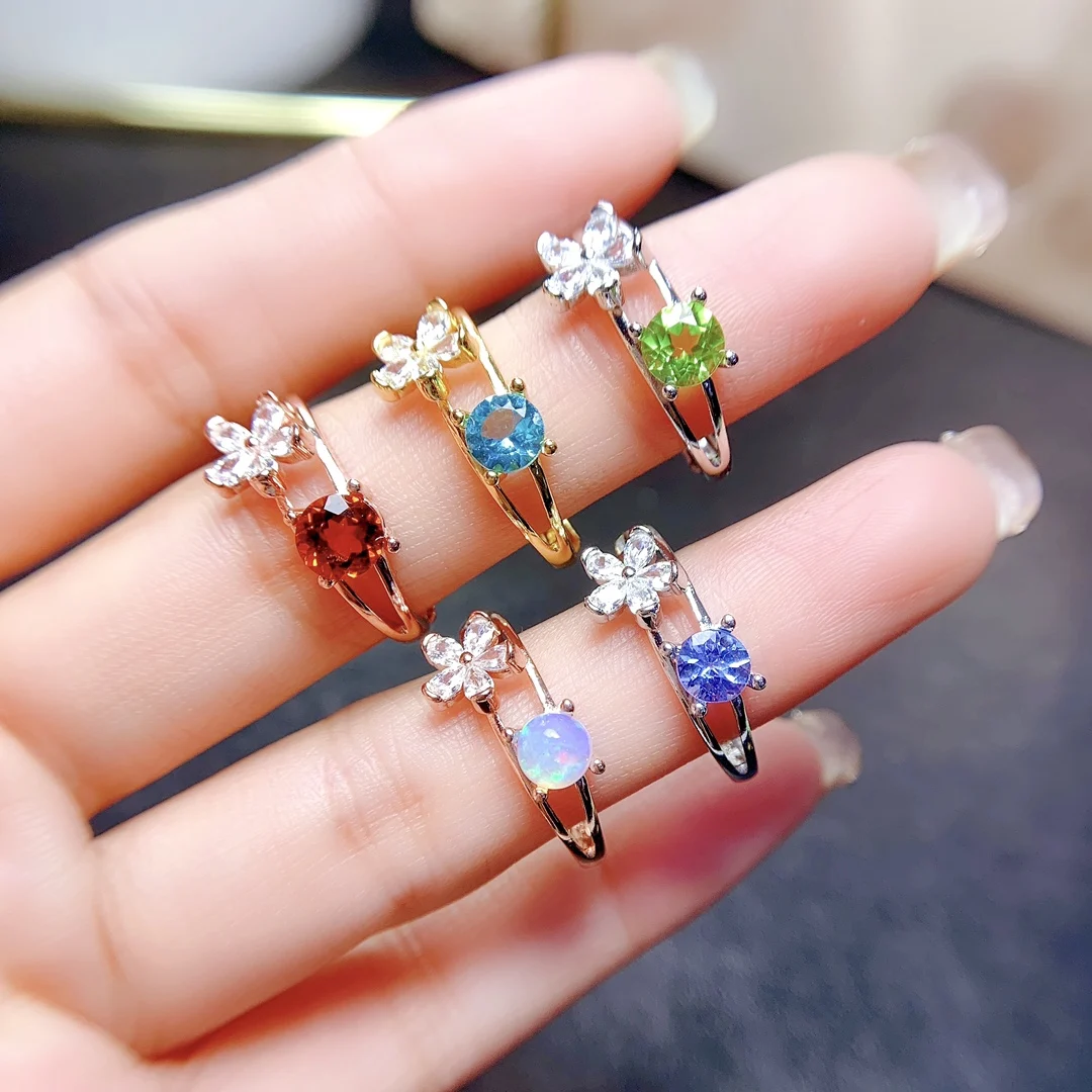 S925 Silver ring natural multi-colored gemstone inlaid boutique jewelry light luxury fashion party women jewelry