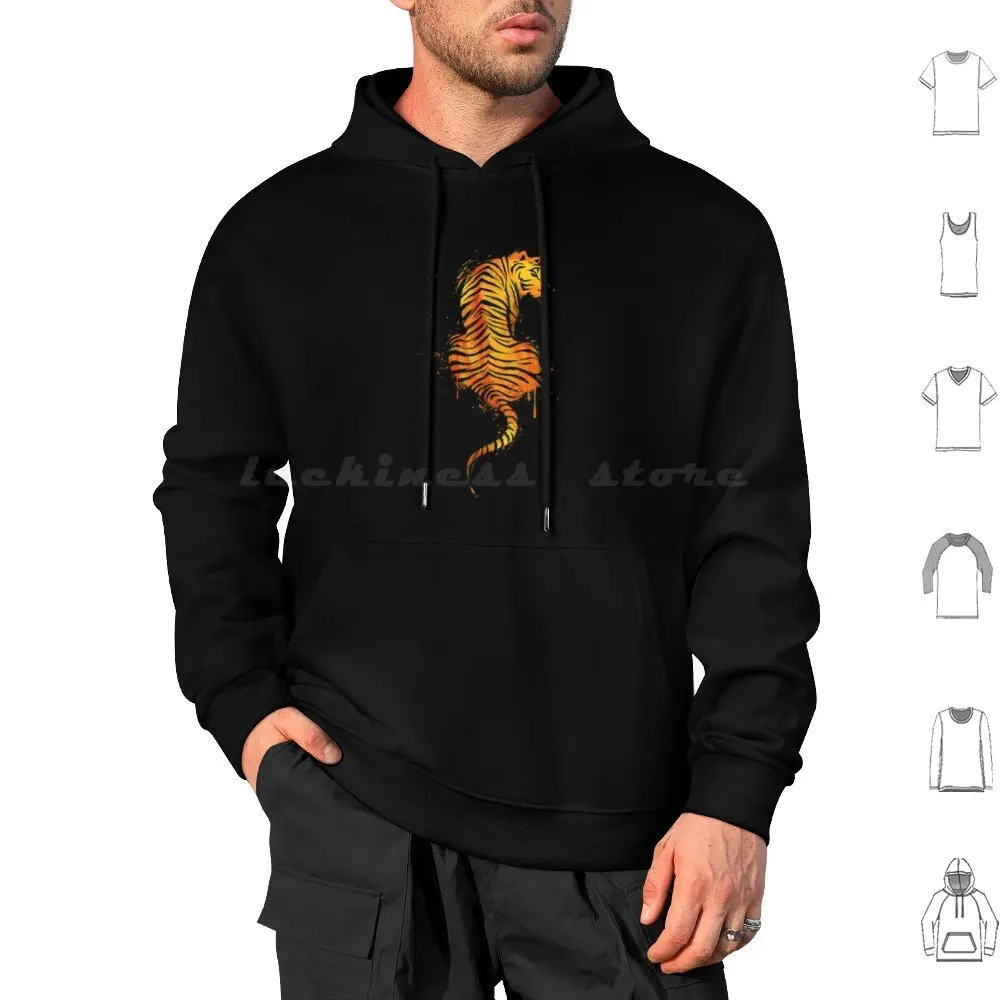 Tiger Ink Hoodie cotton Long Sleeve Facemask Tiger Ink Animals Cats Wild Animals Big Cat Nature Custom Design Cheap Tobias