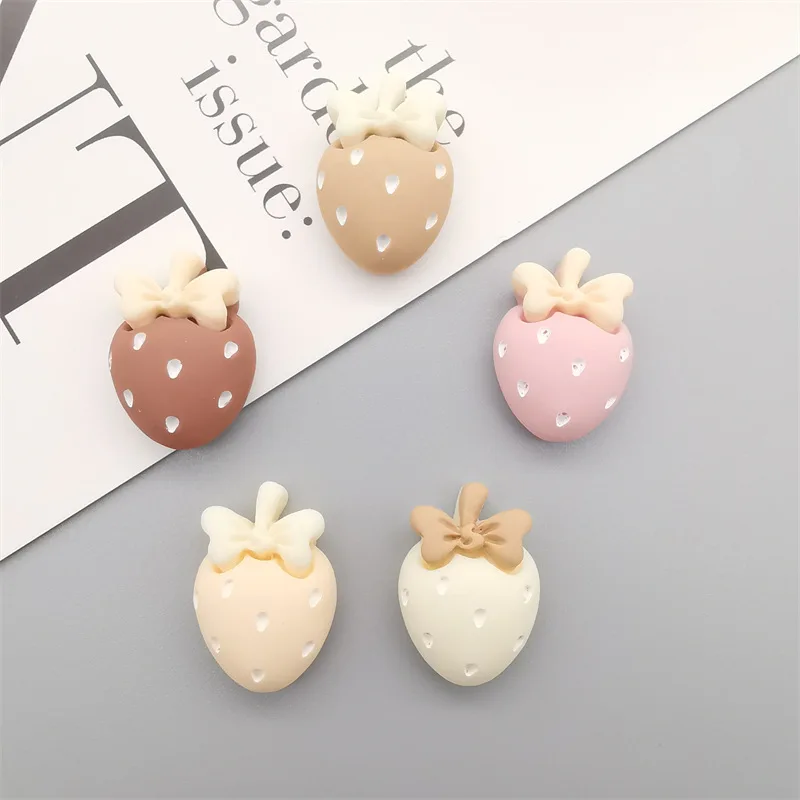 10Pcs Cream Color Strawberries Resin DIY Shoes Hat Icebox Barrette Mobile Phone Case Scrapbook Cream Glue Flat Back Resin