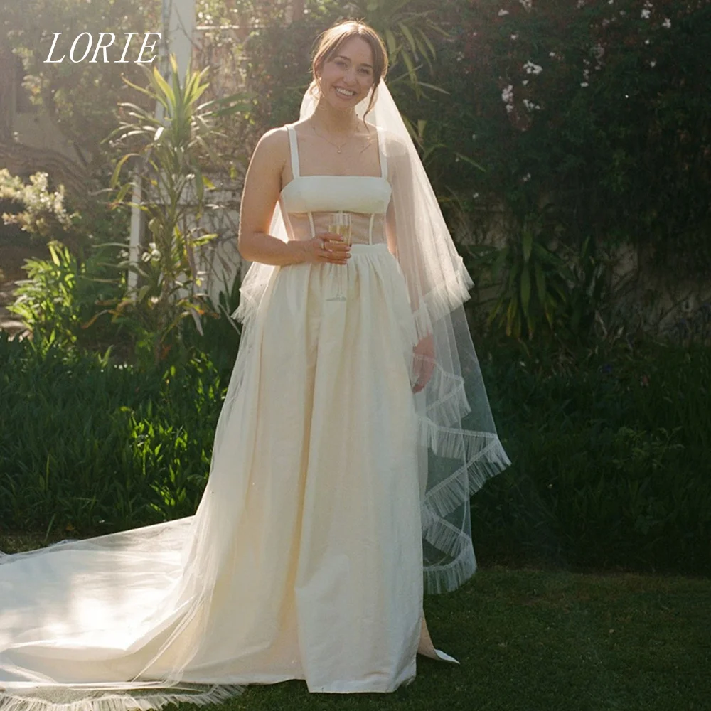 LORIE Luxury A Line Civil Wedding Dress Minimalist Spaghetti Strap Bridal Dresses Elegant Corset Wedding Gown Customized 2026