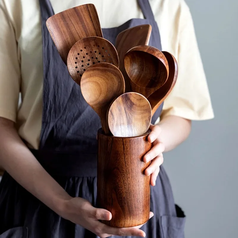 

Classic Wood Cooking Set Kitchenware Household Spatula Spoon Set Salad Spoon Fork Stirring Spoon Kitchen Baking Set