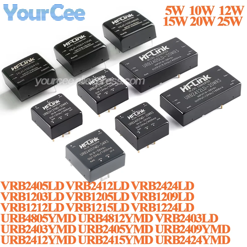Moduł izolowanego zasilacza stabilizowanego DC-DC 25W/20W/15W/12W/10W/5W, 48V/24V/12V na 3.3V/5V/9V/12V/15V/24V URB4812YMD VRB1205YMD
