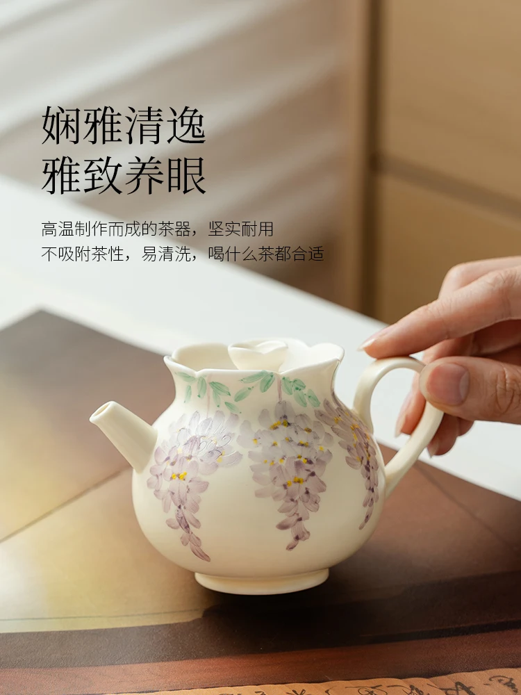 

Petal Teapot Ceramic One Person Drink Pure Hand Drawing Wisteria Pollen Lead Kung Fu Little Female Tea Art