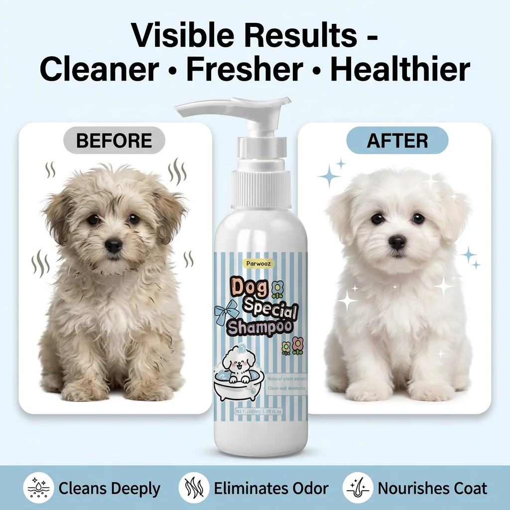 Dog Special Shampoo, Gentle Plant Based Dog Bath Shampoo, Deep Clean & Deodorize, Leave Coat Soft & Shiny for Dogs