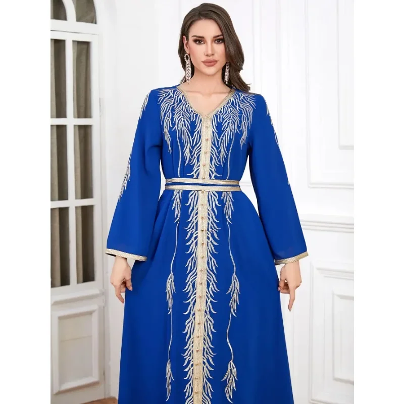 

Eid Mubarak Embroidery Muslim Women Beading Maxi Dress Abayas Dubai Turkey Kaftan Ramadan Jalabiya Caftan Party Dresses Gown New