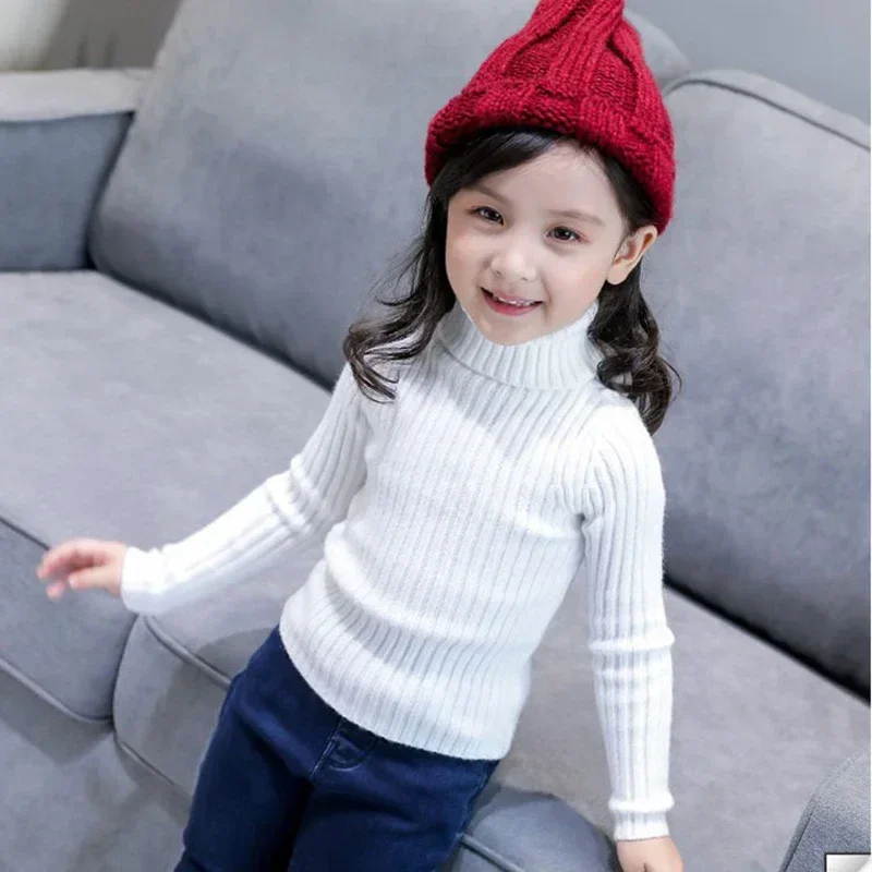 2024 New Sweater Kids Sweaters Autumn Girls Turtleneck Sweaters 1-9Yrs Baby Boys Pullover Winter Knitted Bottoming Boys Sweaters